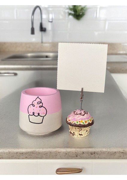 Cupcake Tutuculu Cupcake Çizimli Saksı Ofis Seti fiyatları