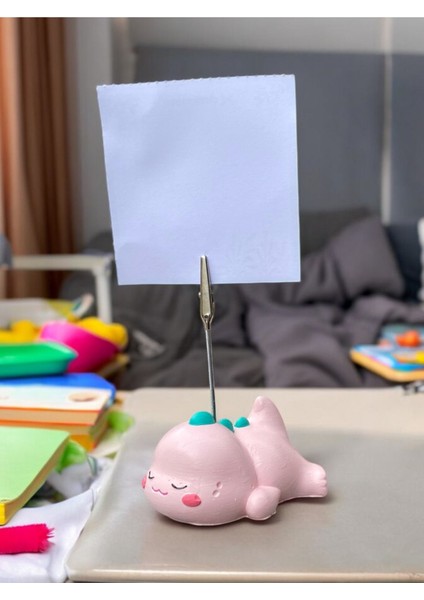 Sevimli Yorgun Pembe Dinozor Temalı Fotoğraf Not Tutacağı Ofis Masası Not Tutucu Hediyelik