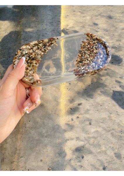 Çakıl Taşlı Epoksi Özel Tasarım Mum Takı Saksı Tabağı Hediyelik