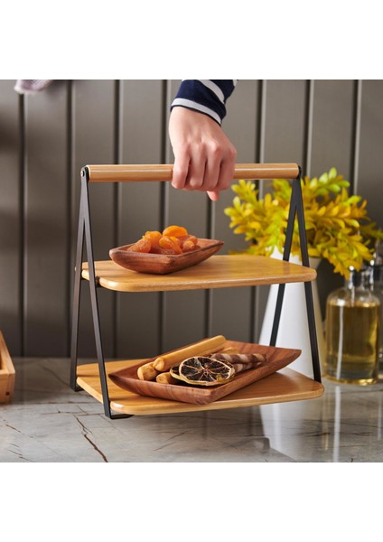 Bambu 2 Katlı Sunumluk - Bambu - 27x28 Cm