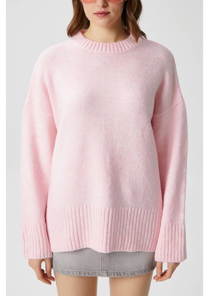 Kadın Homy Yumuşacık Bisiklet Yaka Soft Pembe Oversize Triko Kazak
