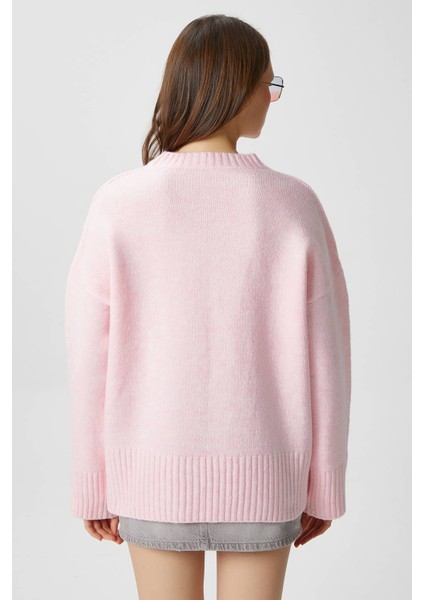 Kadın Homy Yumuşacık Bisiklet Yaka Soft Pembe Oversize Triko Kazak