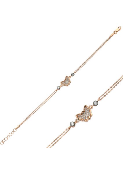 Mulvxeasy EASY02 925 Ayar Rose Kelebek Bileklik (8585) (Mulvix)