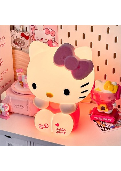 Sanrio Hello Kitty Gece Lambası - Sevimli Silikon Dokunmatik, Çift Hızlı 3 Renkli LED ile Uzaktan Kumanda, Yatak Odası Dekoru (Yurt Dışından)