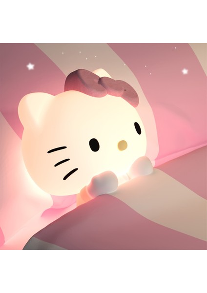 Sanrio Hello Kitty Gece Lambası - Sevimli Silikon Dokunmatik, Çift Hızlı 3 Renkli LED ile Uzaktan Kumanda, Yatak Odası Dekoru (Yurt Dışından)