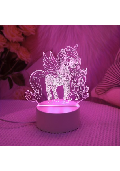 3D Unicorn Gece Lambası - USB ile Çalışan, Anahtar Için Görsel Pembe Led, Yatak Odası Atmosferi Için Mükemmel (Yurt Dışından)