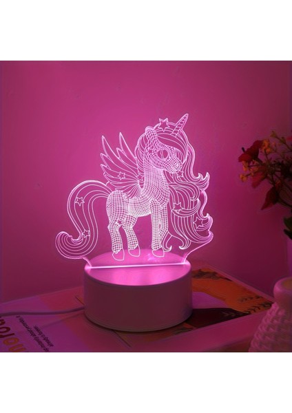 3D Unicorn Gece Lambası - USB ile Çalışan, Anahtar Için Görsel Pembe Led, Yatak Odası Atmosferi Için Mükemmel (Yurt Dışından)