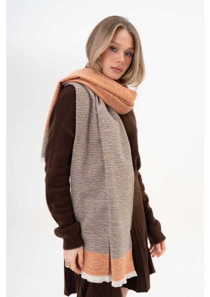 Ince Desenli Kaşmir %100 Viscose Turuncu-Bej-Gri Şal