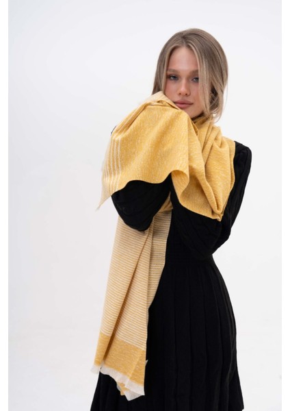 Ince Desenli Kaşmir %100 Viscose Sarı-Krem Şal fırsatları