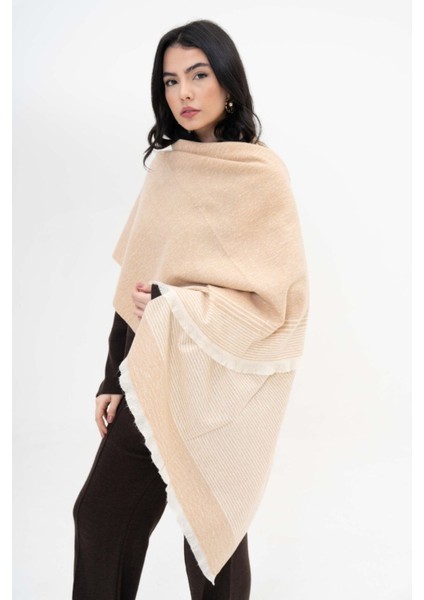 Ince Desenli Kaşmir %100 Viscose Bej-Krem Şal
