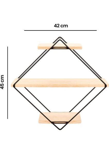 Prizma 3 Katlı Dekoratif Raf - Siyah / Kahverengi - 45 x 42 x 14 cm