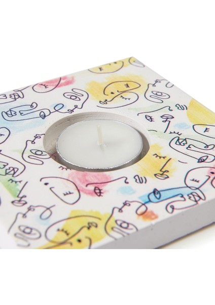 Deco Yüz Figürlü Tealight ve Mumluk - Renkli - 10X10 cm