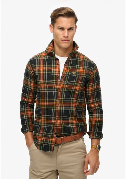 Normal Siyah - Turuncu Erkek Gömlek M4010727AB4Z_L/S Cotton Lumberjack