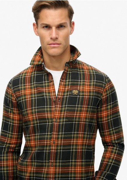 Normal Siyah - Turuncu Erkek Gömlek M4010727AB4Z_L/S Cotton Lumberjack