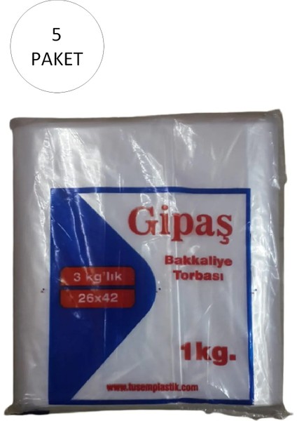 Bakkaliye Naylon Torba 3 kg Lık 26X42 cm 5 Paket (Takriben 825 Adet)