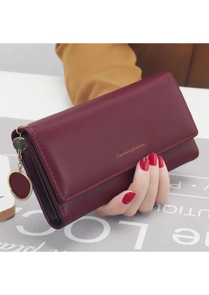 D Tarzı Yeni Moda Kadın Cüzdan Mektup Uzun Üç Katlı Cüzdan Çanta Taze Deri Kadın Debriyaj Kart Sahibinin Cartera Mujer (Yurt Dışından)