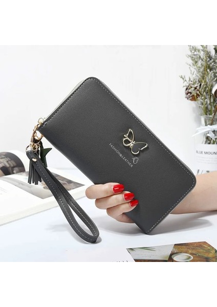 Gri Tarzı Moda Kelebek Kadın Cüzdan Bilek Kolu Telefon Kılıfı Uzun Bölüm Para Cebi Kılıfı Çanta Kadın Çanta Kart Sahibinin (Yurt Dışından)
