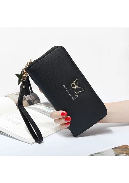 Gri Tarzı Moda Kelebek Kadın Cüzdan Bilek Kolu Telefon Kılıfı Uzun Bölüm Para Cebi Kılıfı Çanta Kadın Çanta Kart Sahibinin (Yurt Dışından) fırsatları