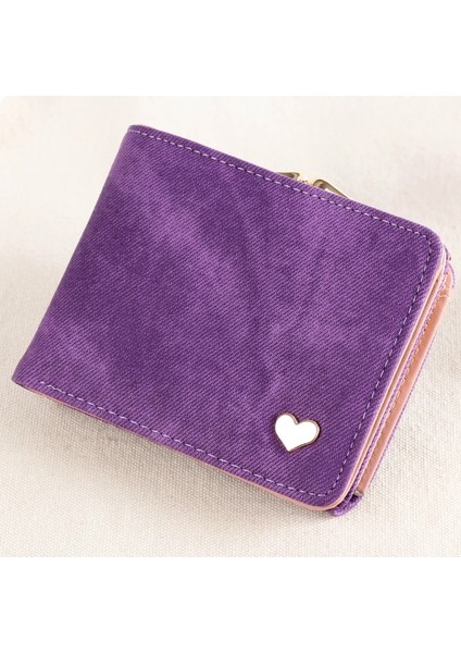 Mor Tarzı Kadınlar Küçük Debriyaj Cüzdan Çok Fonksiyonlu Değişim Çantalar Kalp Dekorasyon Büyük Kapasiteli Cüzdan Sevimli Kart Sahibinin Para Çantası (Yurt Dışından)