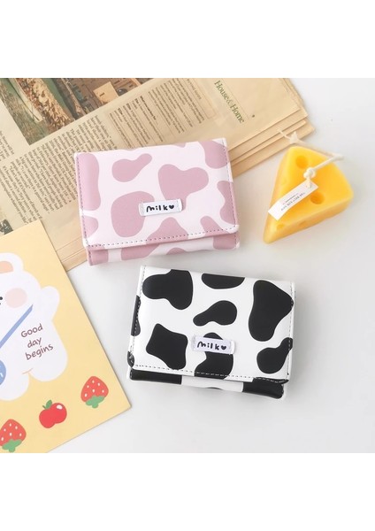 Katlanabilir Mavi Stil Sevimli Inek Baskı Kadın Cüzdanı Pu Deri Küçük Kadın Cüzdan Kadın Kısa Cüzdan Üç Katlı Kawaii Karikatür Kız Kredi Kartı Tutacağı (Yurt Dışından) fırsatları