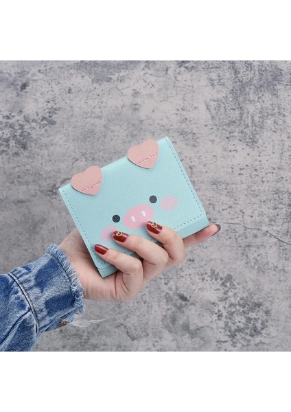 Açık Yeşil Stil Kısa Cüzdan Öğrenci Sevimli Cartoom Çantalar Kadın Moda Desen Kadın Mini Düz Renk Üç Katlı Öğrenci Cüzdanı Kart Sahibinin (Yurt Dışından)