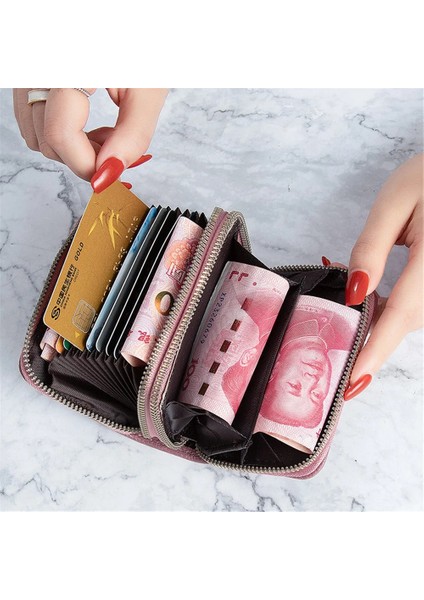 Koyu Pembe Tarzı Kadın Erkek Cüzdan Fermuar Mini Bozuk Para Cüzdanı Pu Deri Bayan Kart Sahibinin Erkek Kart Kılıfı Çok Fonksiyonlu Deri Günlük Çanta (Yurt Dışından)
