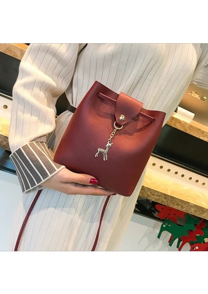 Kırmızı Stil Pu Deri Kova Çantaları Büyük Kapasiteli Tote Çanta Kadın Çanta Bayanlar Için Rahat Düz Renk Omuz Messenger Çanta Çanta (Yurt Dışından) indirimleri