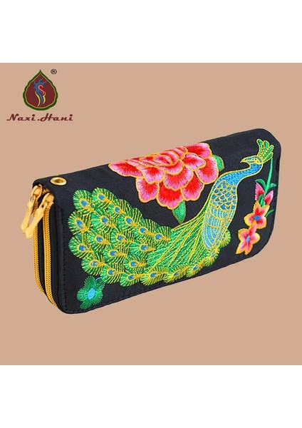 Beyaz Stil Etgh Kapasiteli Fermuar Tavuskuşu Nakış Kadın Uzun Cüzdan Retro Rahat Kanvas Bozuk Para Cüzdanı Debriyaj Telefon Çantaları (Yurt Dışından) fiyatları