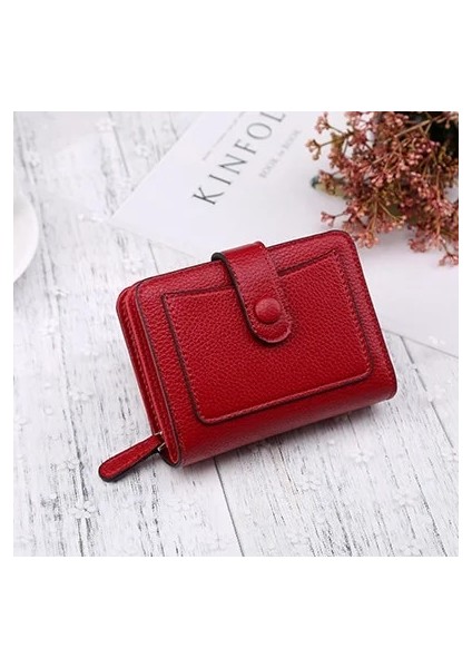 Şarapkırmızı Tarzı Kadın Cüzdanı Yeni Lüks Kırmızı Siyah Küçük Mini Bozuk Para Cüzdanı Çile Kart Sahibinin Bayan Cüzdanı Fermuar Kadın Deri Toka (Yurt Dışından)