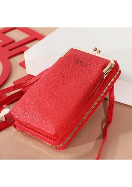 Kırmızı Stil Halka ve Sonbahar Yeni Düz Renk Küçük Omuz Çantası Çok Fonksiyonlu Mektup Telefon Para Kadın Cüzdan Debriyaj Organizatör Depolama (Yurt Dışından)
