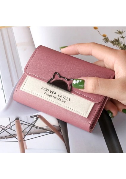 Koyu Pembe Tarzı 2021 Moda Kısa Cüzdan Sevimli Mini Moda Cüzdan Moda Tasarımı Bayan Kontrast Metal Tokalı Küçük Cüzdan Taşınabilir Çanta (Yurt Dışından)