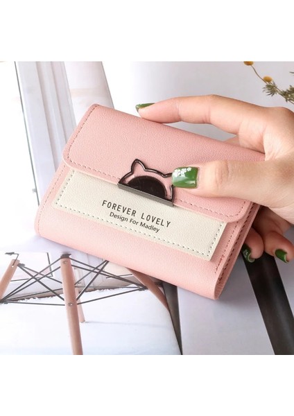 Koyu Pembe Tarzı 2021 Moda Kısa Cüzdan Sevimli Mini Moda Cüzdan Moda Tasarımı Bayan Kontrast Metal Tokalı Küçük Cüzdan Taşınabilir Çanta (Yurt Dışından) modelleri