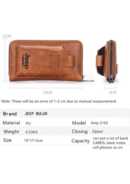 Siyah Stil Jeep Buluo Deri Erkek Debriyaj Cüzdan Çanta Telefon Için Çift Fermuarlı Lüks Cüzdan Deri Debriyaj Çanta Büyük Kapasiteli (Yurt Dışından) modelleri