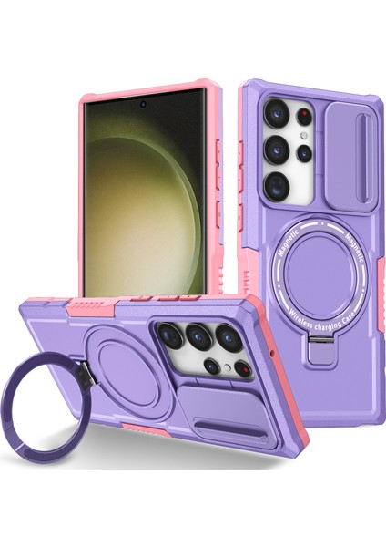 Samsung Galaxy S23 Ultra Slayt Lens Pencere Kickstand Telefon Kapağı (Yurt Dışından)