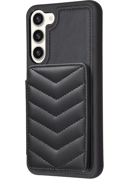 Samsung Galaxy S23+ Dalga Dikiş Dokusu Tpu+ Pu Deri Telefon Kapağı Kart Tutucu Kickstand Case (Yurt Dışından)