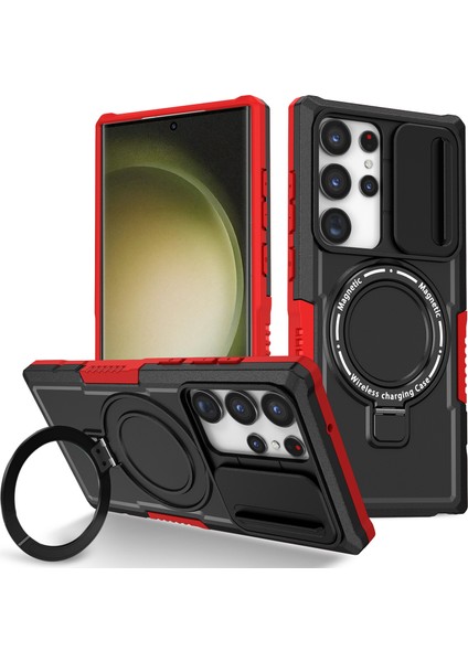 Samsung Galaxy S23 Ultra Slayt Lens Pencere Kickstand Telefon Kapağı (Yurt Dışından)