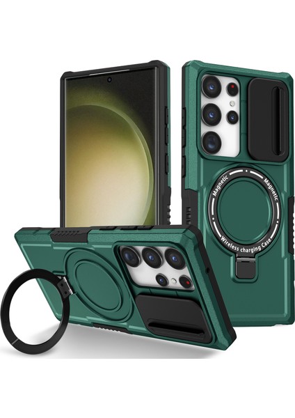 Samsung Galaxy S23 Ultra Slayt Lens Pencere Kickstand Telefon Kapağı (Yurt Dışından)