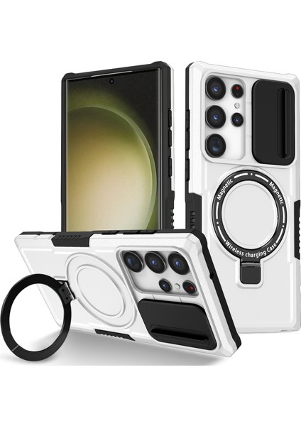 Samsung Galaxy S23 Ultra Slayt Lens Pencere Kickstand Telefon Kapağı (Yurt Dışından)