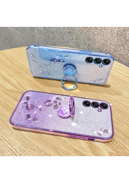 Samsung Galaxy A15 4g/5g Rhinestone Çiçek Parmak Yüzüğü Kickstand Tpu Telefon Kapağı (Yurt Dışından)