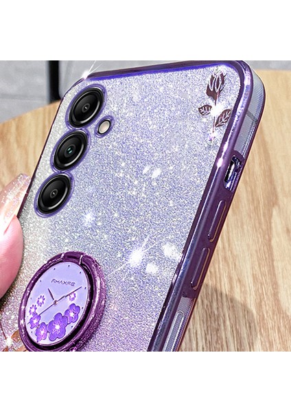 Samsung Galaxy A15 4g/5g Rhinestone Çiçek Parmak Yüzüğü Kickstand Tpu Telefon Kapağı (Yurt Dışından)