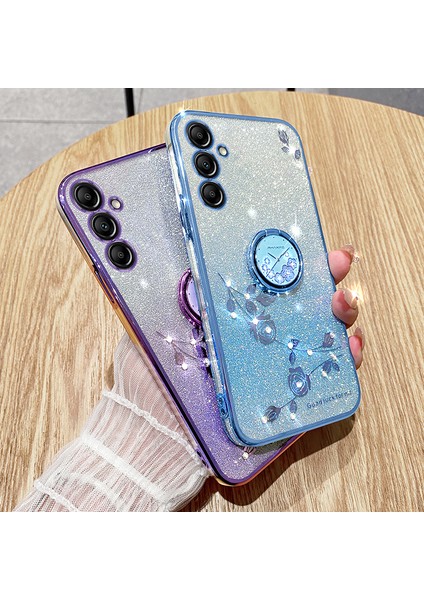 Samsung Galaxy A15 4g/5g Rhinestone Çiçek Parmak Yüzüğü Kickstand Tpu Telefon Kapağı (Yurt Dışından)
