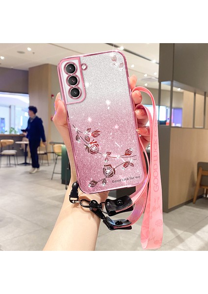 Samsung Galaxy S22+ 5g Çiçek Glitter Telefon Kapağı Kayışla (Yurt Dışından)