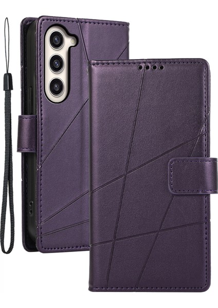 Samsung Galaxy S23+ Çizgiler Baskılı Pu Deri Stand Cüzdan Telefon Kapağı (Yurt Dışından)