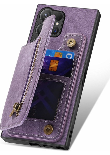 Samsung Galaxy S24 Ultra Kart Yuvası Deri + Tpu Fermuar Kickstand Retro Telefon Kapağı (Yurt Dışından) fırsatları
