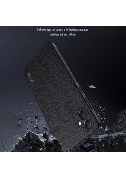 Samsung Galaxy A05 4g Ahşap Doku Pu Deri Kaplamalı Pc+Tpu Telefon Geri Kılıf (Yurt Dışından)
