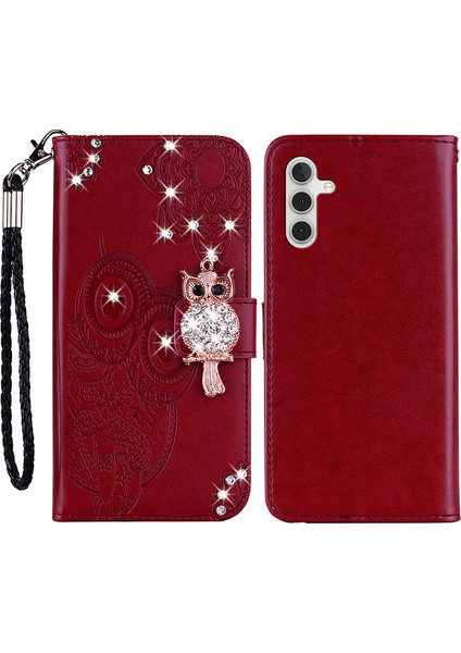 Samsung Galaxy A25 5g Baykuş Baskı Rhinestone Dekor Deri Telefon Cüzdan Kapağı (Yurt Dışından)