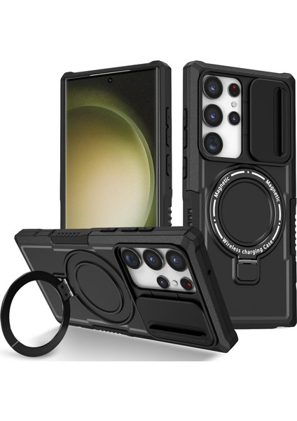 Samsung Galaxy S23 Ultra Slayt Lens Pencere Kickstand Telefon Kapağı (Yurt Dışından)