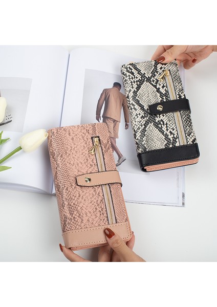 Yeni Kadın El Cüzdanı Moda Trendi Yılan Desenli Toka Çoklu Kart Yuvası Büyük Kapasiteli Fermuarlı Uzun Cüzdan (Yurt Dışından) fiyatları