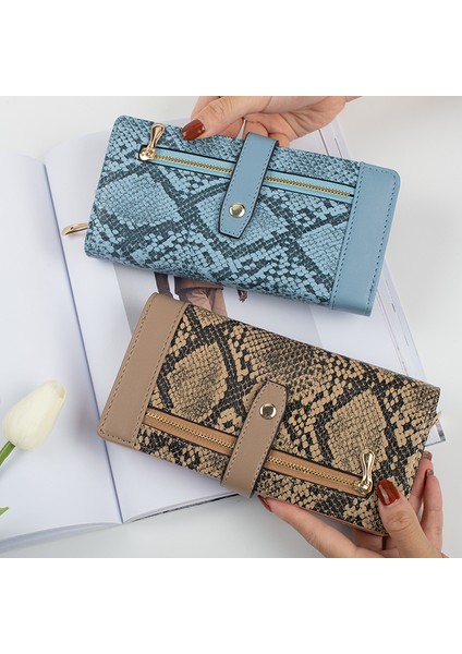 Yeni Kadın El Cüzdanı Moda Trendi Yılan Desenli Toka Çoklu Kart Yuvası Büyük Kapasiteli Fermuarlı Uzun Cüzdan (Yurt Dışından) modelleri