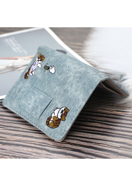 Kısa Cüzdan Kadın 2020 Sonbahar Yeni Kedi Işlemeli Tuval Debriyaj Büyük Kapasiteli Moda Bozuk Para Cüzdanı Çok Fonksiyonlu Kart Tutucu (Yurt Dışından) modelleri